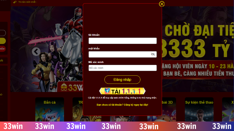 Người chơi nhập sai tên đăng nhập tại ứng dụng 33WIN